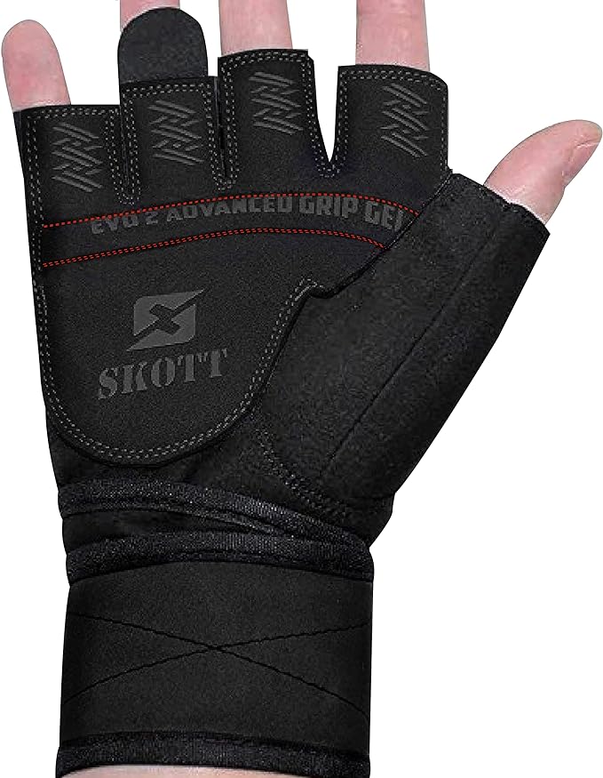 skott Evo 2 Weightlifting Gloves with Integrated Wrist Wrap Support-Double Stitching for Extra Durability-Get Ripped with The Best Body Building Fitness and Exercise Accessories