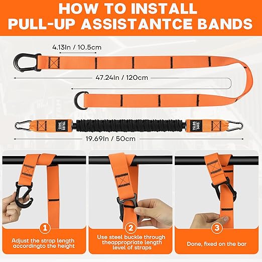 Pull Up Assistance Bands - Adjustable Heavy Duty Pull Up Assist Workout Bands for Men, Women, and Seniors - Resistance Bands for Pull Ups - Pull Up Bar Accessories (Orange)