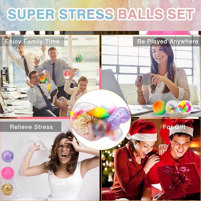 Stress Balls Set, Squishy Stress Ball, 8 Pack Stress Relief Ball for Adults, Squeeze Ball for Anxiety and Stress Relief