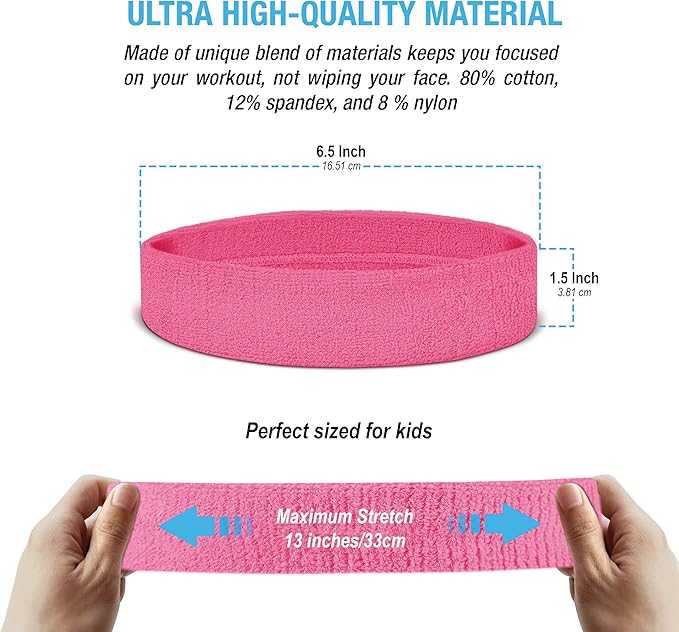 Suddora Sweatbands for Kids, Moisture Wicking 2 Wristbands and 1 Headband Set, Soft and Skin-Friendly Fabric, Moisture-Wicking Athletic Sweat Bands for Basketball, Baseball, Soccer