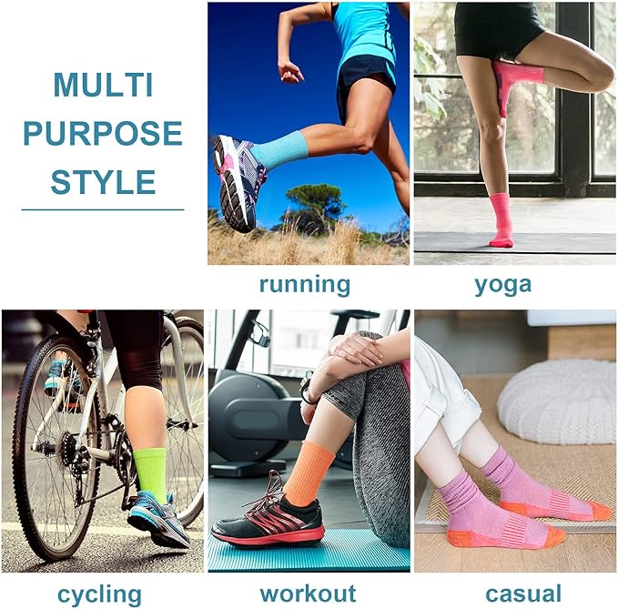 Gonii Women Socks Hiking Running Thick Cushion Athletic Crew Socks 5-Pair