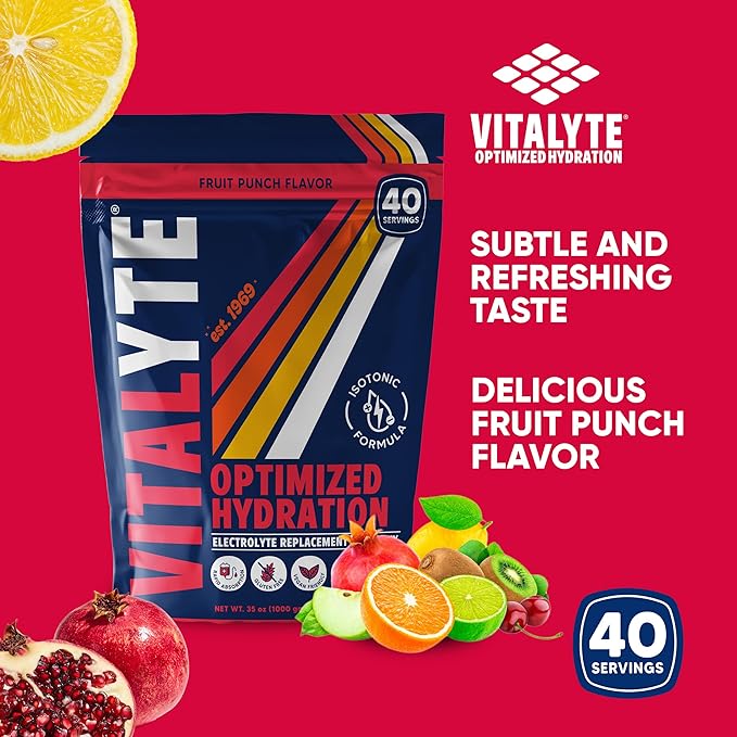 Vitalyte Electrolyte Powder Drink Mix, Isotonic Electrolyte Hydration Mix, Gluten Free Post Workout Powder Mix, Pack of 2, 35 oz. Each, Fruit Punch Flavor