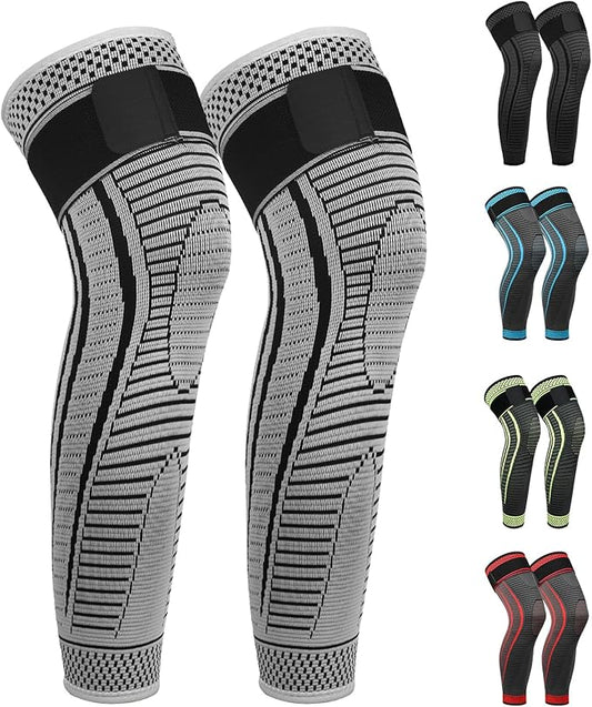 Full Leg Compression Sleeves 2 Pack Long Knee Support for Men and Women for ACJ, Meniscus Tear, Arthritis