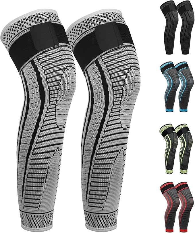 Full Leg Compression Sleeves 2 Pack Long Knee Support for Men and Women for ACJ, Meniscus Tear, Arthritis