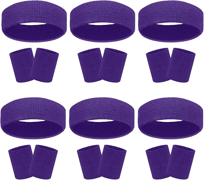 18 Pcs Sweatbands Headband Wristband Set Colorful Striped Terry Cloth Sports Athletic Gym 80s Sweat Headbands