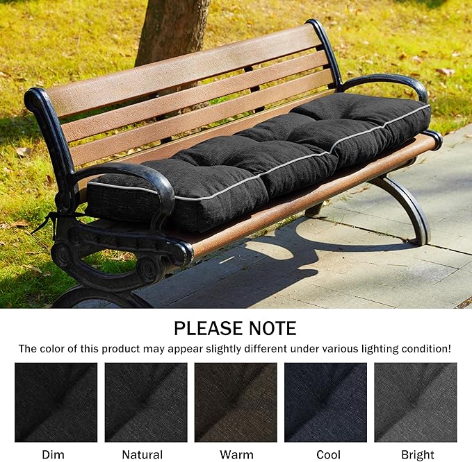 Bench Cushions for Outdoor Furniture, 36 x 14 Inch Outdoor Bench Cushion, Patio Bench Cushion with Durable Ties, Long Patio Seat Cushions for Garden, Indoor, Kitchen&Dining, Black