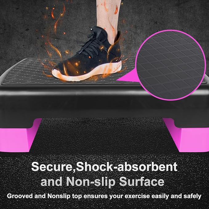 Height-Adjustable 4''-6'' Step Aerobics Platform Fitness Equipment Stepper Trainer Exercise Step Platform with 2 Riser