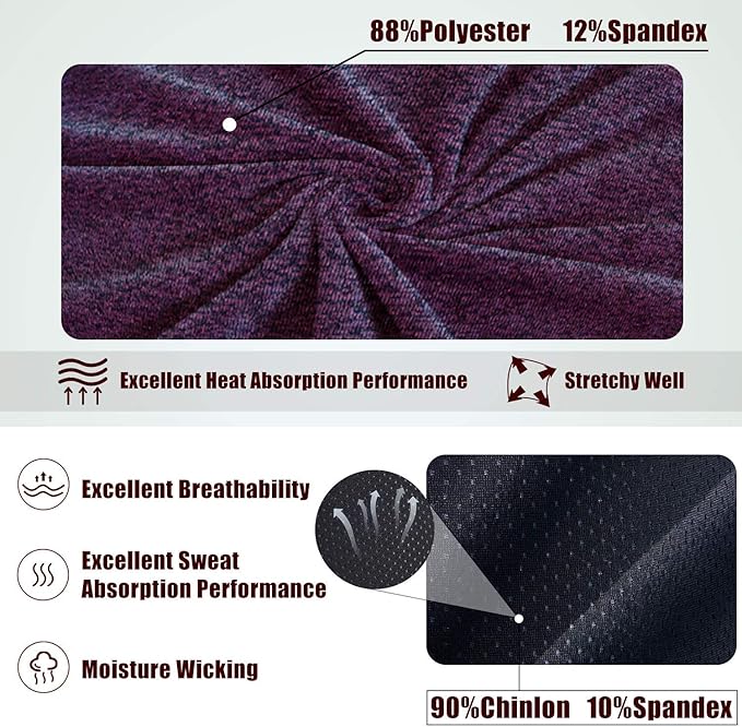 Braylin 5-Pack Breathable Sport Headbands for Men, Sweat-Wicking, Elastic Stretch