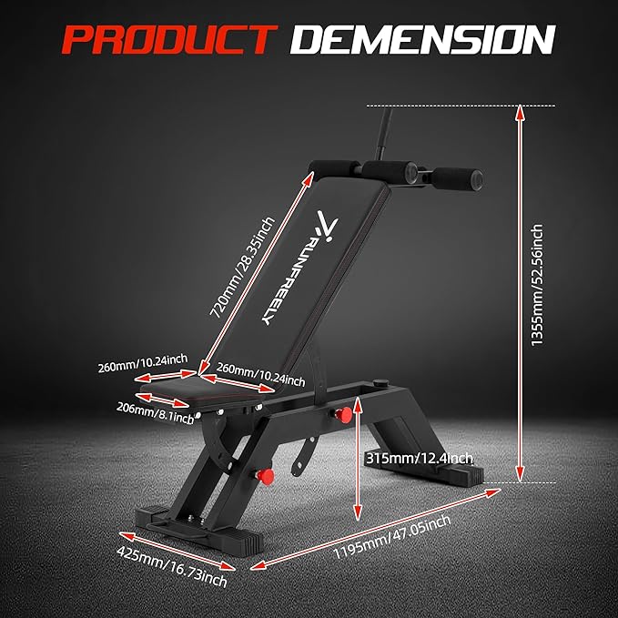 Adjustable Incline Decline Weight Bench for Home Gym, 1000LBS FID Ab Workout Bench with Leg Roller Attachment and Handle for Reverse Crunch, Bench Press, Sit Up and Abs Curl