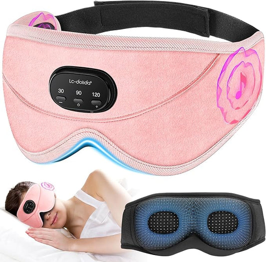 LC-dolida White Noise Sleep Mask, 3D Sleep Headphones with 16 Soothing Sounds, Bluetooth 5.4 Sleep Eye Mask with Timer, Total Blackout Sleeping Headphones for Side Sleeper(Pink)