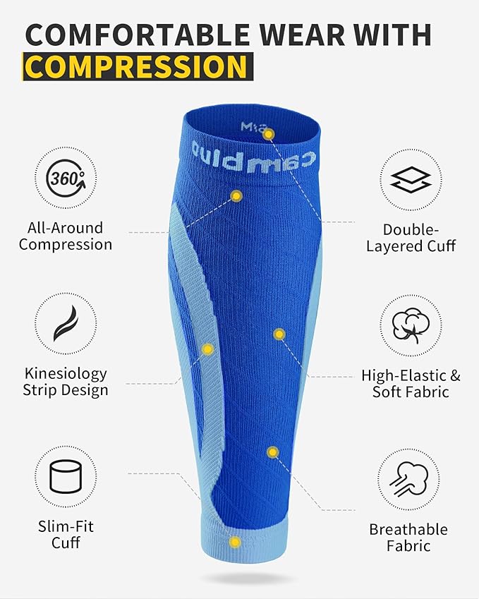 CAMBIVO 3 Pairs Calf Compression Sleeves for Men & Women – Footless Compression Socks for Shin Splints, Pain Relief, Varicose Veins – Leg Support for Running, Travel, Fitness, Nursing