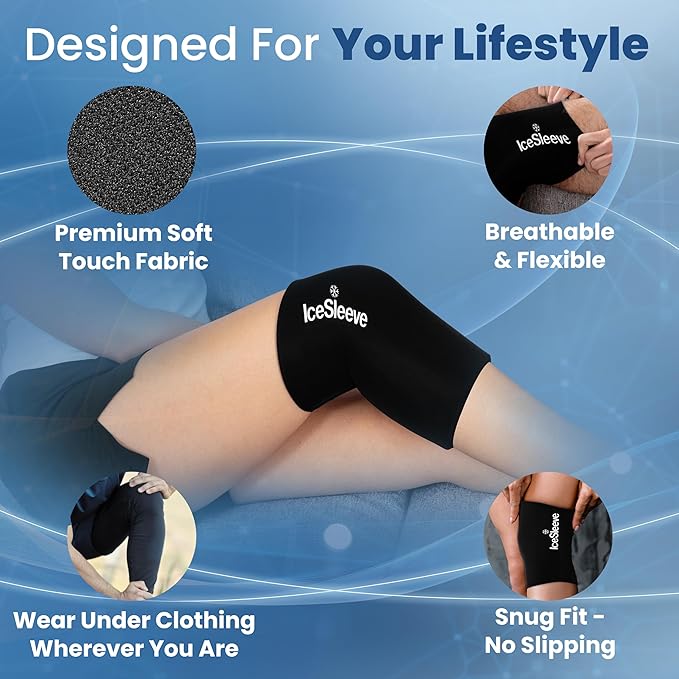 IceSleeve Elbow & Knee Ice Pack Wrap, Reusable Ice Sleeve for Arm & Leg, Flexible Gel Ice Pack for Knee Injuries, Tennis Freeze Sleeve Elbow Compression Wrap, Cold & Heat Therapy, Black XL 1 Pack