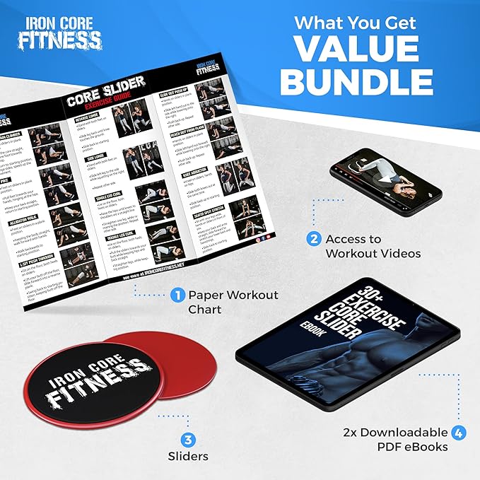 Core Sliders for Working Out, Dual Sided Exercise Gliding Discs for Use on All Surfaces, Ultimate Core Trainer, Light and Portable, Gym & Home Total Body Workout Equipment