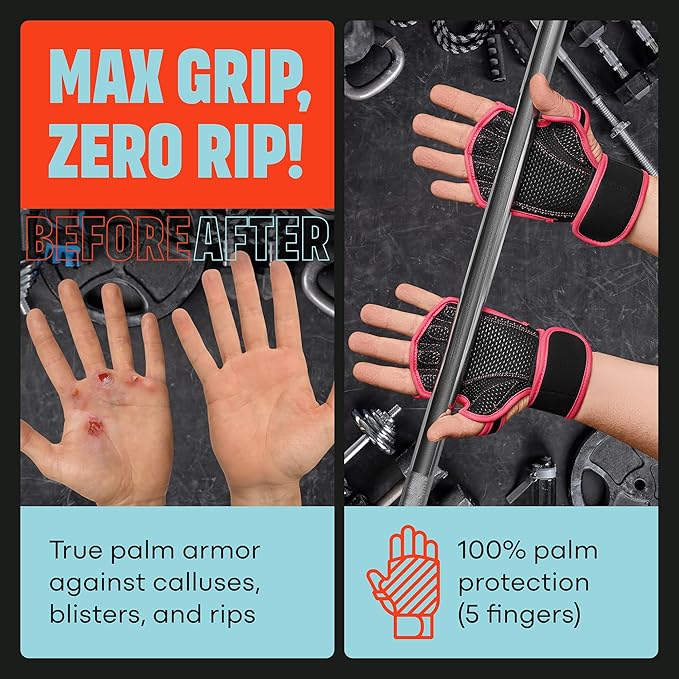 MAVA Open Gym Gloves for Men & Women; Padded Weight Lifting Gloves with Wrist Support for Comfort, Protection; Strong-Grip Fingerless Workout Gloves for Men & Women; Anti-Sweat Gym Accessories