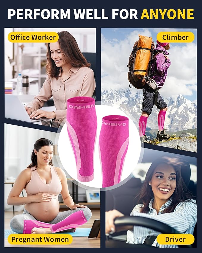 CAMBIVO 3 Pairs Calf Compression Sleeves for Men & Women – Footless Compression Socks for Shin Splints, Pain Relief, Varicose Veins – Leg Support for Running, Travel, Fitness, Nursing