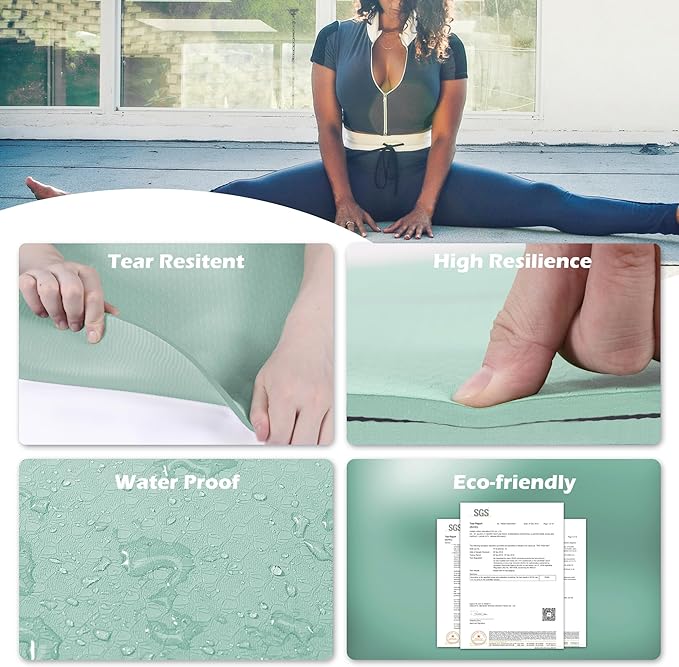 Yoga Mat Non Slip, Pilates Fitness Mats, Eco Friendly, Anti-Tear 1/4" Thick Yoga Mats for Women, Exercise Mats for Home Workout with Carrying Sling and Storage Bag