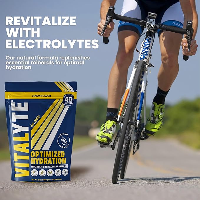 Vitalyte Electrolyte Powder Drink Mix, Isotonic Electrolyte Hydration Mix, Gluten Free Post Workout Powder Mix, Pack of 2, 35 oz. Each, Lemon Flavor