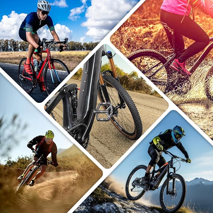 BUCKLOS MTB Flat Pedals Mountain Bike Pedals, 3 Bearings CNC Adult Road Bike Pedals, Bicycle Platform Aluminum Alloy Non-Slip Pedal for Gravel Bike/BMX 9/16"(Black)