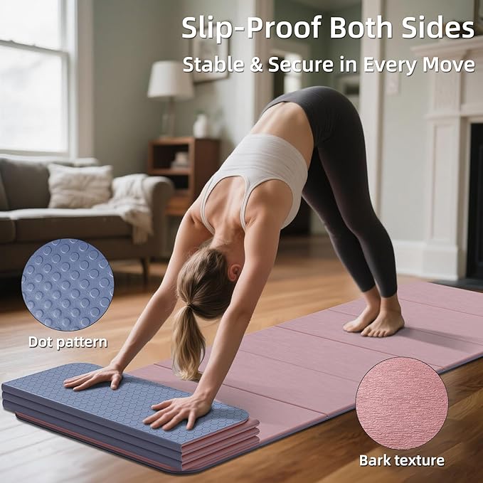 1/2inch Extra Thick Foldable Yoga Mat with SGS Certified Odourless POE Material - Light Weight Non Skid Easy to Clean Travel Workout Excercise Mat, 71x24inch