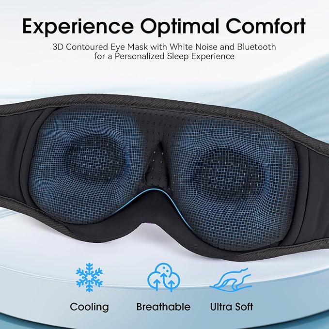 MUSICOZY White Noise Sleep Mask Headphones with 16 Soothing Sounds, Bluetooth Sleep Mask 3D Wireless Music Sleeping Headphones for Side Sleeper