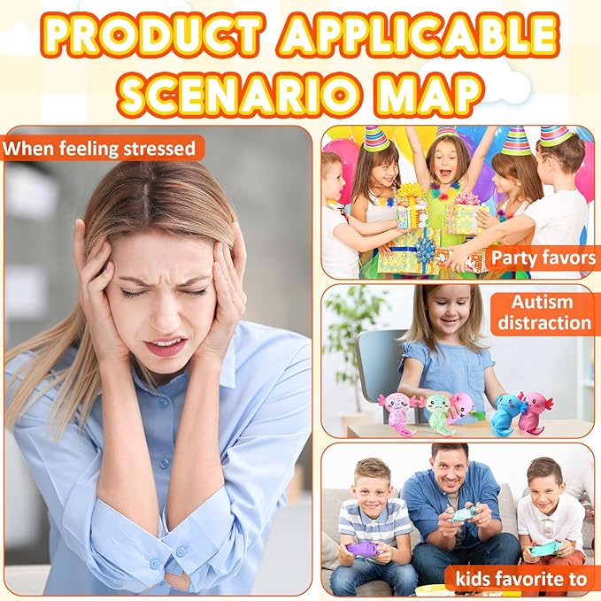 Meooeck 12 Pack Axolotl Stress Relief Toys Glitter Axolotl Starfish Stress Balls Fun Relaxing Squeeze Fidget Toys Relieve Anxiety Squeeze for Birthday Party Goodie Bag Stuffers(Cute)