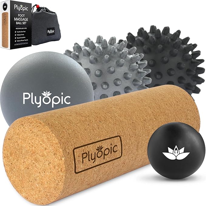 Massage Ball Set – Complete 5-Piece Kit: Spiky, Lacrosse & Mini Precision Balls + Roller – Plantar Fasciitis, Foot Arch & Heel Relief – Trigger Point Therapy for Back, Neck, Shoulders & Full Body