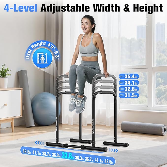 Sportsroyals Adjustable Dip Bar Station, Heavy Duty Parallette & Parallel Bars, 400LBS Stable Dip Stands for Home Gym, Calisthenics & Upper Body Workout Equipment