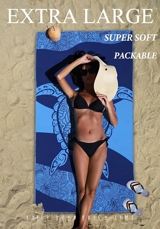 2 Pack Microfiber Lightweight Thin Beach Towel Sand Free Quick Dry Super Absorbent Large Towels for Swimming Pool Yoga Gym Travel Vacation Beach Accessories Essentials for Adults