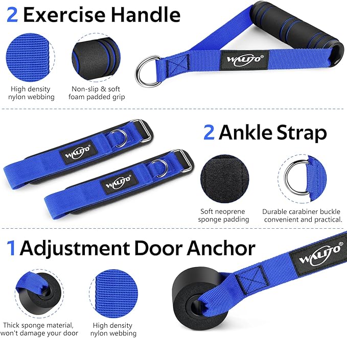 WALITO Resistance Bands Set - Exercise Bands with Handles, Door Anchor, Legs Ankle Straps, for Heavy Resistance Training, Physical Therapy, Muscle Training, Yoga, Home Workouts, Gym