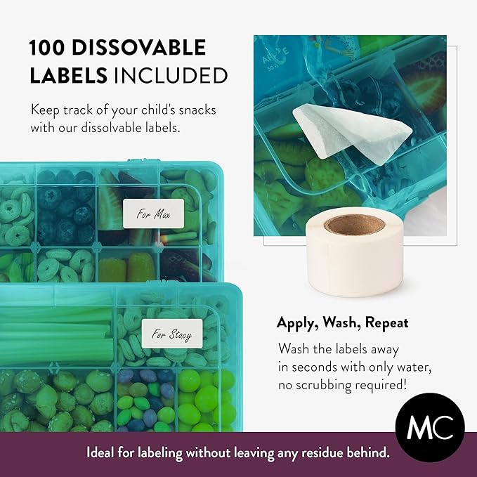Large Kids Snack Box Containers Set of 2 -100 Labels, BPA-Free, Adjustable Compartments, Dishwasher Safe, Reusable Tray, Food Grade, Meal Prep Container, PARENT TESTED PARENT APPROVED AWARD (Blue)