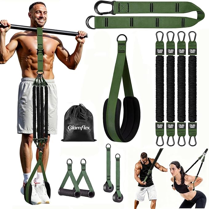 Adjustable Heavy Duty Pull Up Assistance Bands with Fabric Feet and Knee Rest - Pull Up Resistance Bands for Men, Women, and Seniors - Perfect for Dip and Resistance Strength Training Glamflex