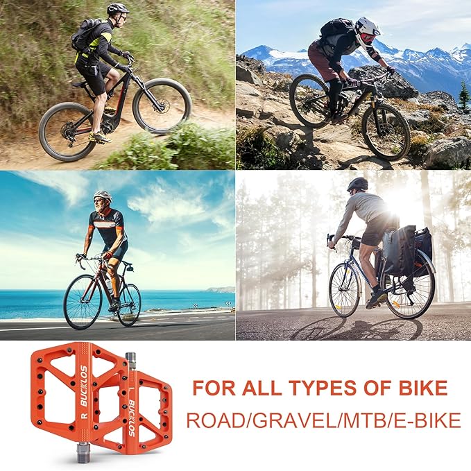 BUCKLOS Mountain Bike Pedals MTB Pedals Flat, Adult Bicycle Road Bike Large Platform Nylon Non-Slip Pedal for Gravel Bike/Hybrid Bike 9/16"