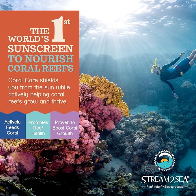 Stream2Sea Coral Care - Reef Safe Sunscreen SPF 30 Travel Size - First Reef-Approved Natural Mineral Sun block Boosts Coral Growth Water resistant- Non-Toxic, Biodegradable, Eco-Friendly - 2 Pack