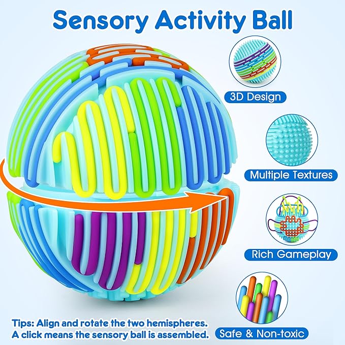 Sensory Fidget Toys for Kids Adults, Sensory Activity Ball with 20 Strings, Sensory Toys for Autism ADHD Calming Focus Stress Relief, Travel-Friendly Toys with Portable Storage Bag