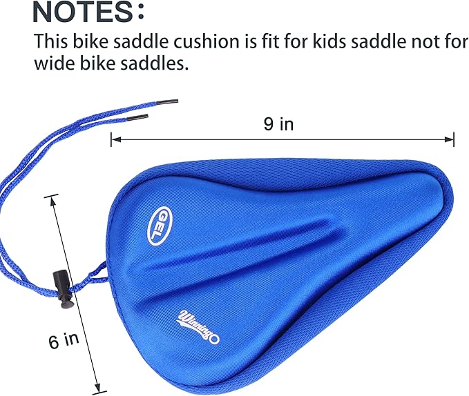 Gel Kids Bike Seat Cushion Cover, Anti-Slip Child Bike Seat Cover Comfortable Adjustable Small Bicycle Saddle Pad, 9'' X 6''