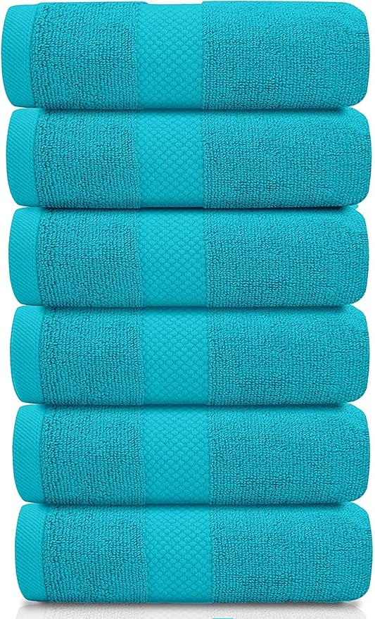 White Classic Luxury Hand Towels | Cotton Hotel spa Bathroom Towel | 16x30 | 6 Pack | Aqua