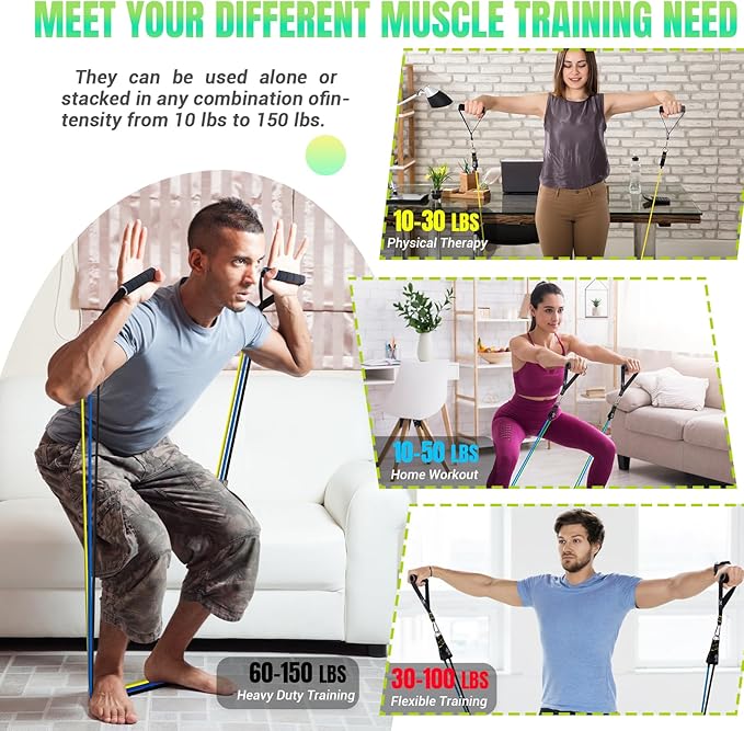 Resistance Bands Set with Yellow Handles, Exercise/Workout/Fitness Bands with Door Anchor, Legs Ankle Straps for Resistance Training,Physical Therapy,Home Gym Workout