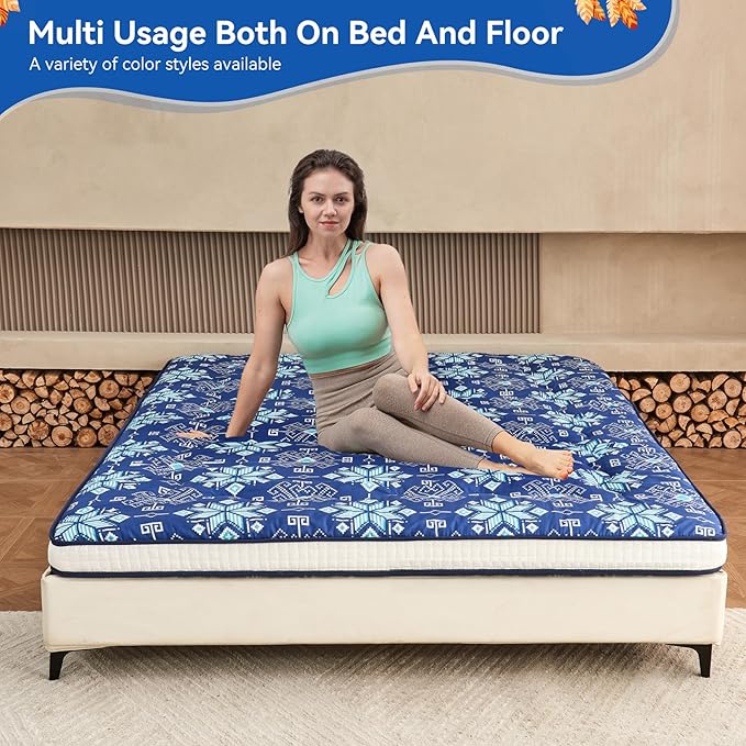 Dr.Futon Japanese Floor Futon Mattress Extra Thick Folding Roll Up Bed Topper Mat for Guest,Lounger and Tavel