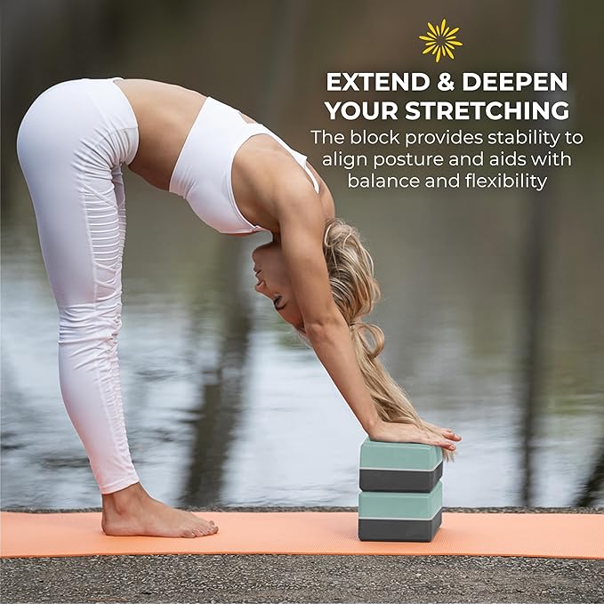 Sunshine Yoga 4" Striped Yoga Block, 4 Pack Bulk EVA Foam Yoga Blocks, Firm and Supportive Yoga Brick, Balance Foam for Stretching, Pilates, and Workout, 4" x 6" x 9"