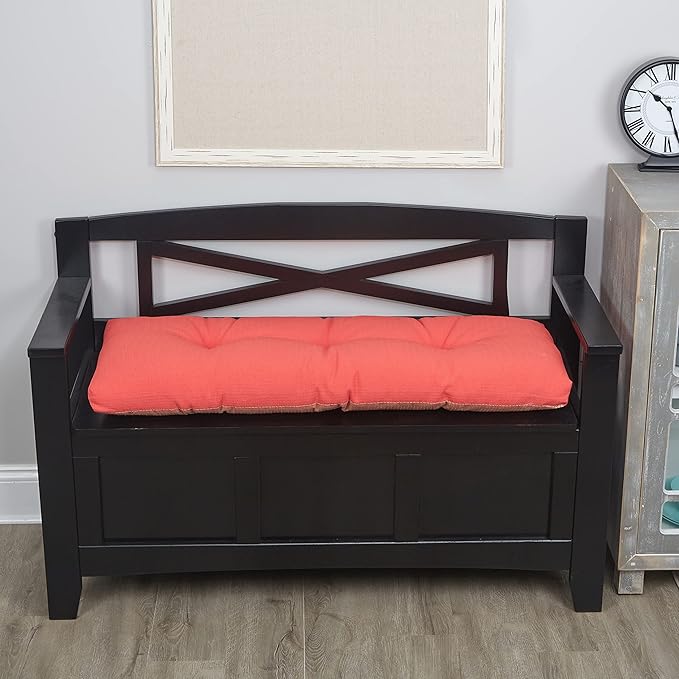 Klear Vu The Gripper Omega Non-Slip Tufted Bench Cushion for Indoor Furniture, Entryway Storage, Bay Window, Corner Nook or Piano Seat, 35 Inches, Solid Coral