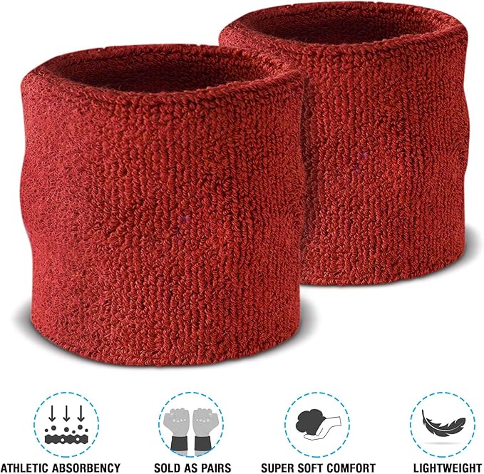 Suddora Sweatbands Set, Moisture Wicking 2 Wristbands and 1 Headband, Breathable Terry Cloth Athletic Bands for Basketball, Tennis, Yoga, Gym, Sweat Bands for Costumes and Cosplay