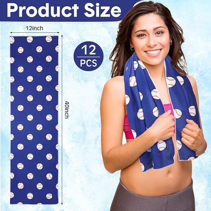 12 Pcs Cooling Towel 40 x 12 Inch Basketball Baseball Football Volleyball Soccer Softball Microfiber Fast Drying Towel for Gift Women Men