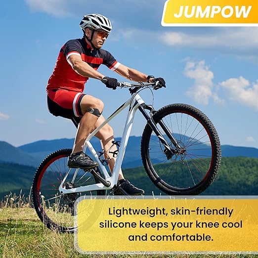 JUMPOW Silicone Patellar Tendon Support Strap - 2 Pack Adjustable Non-Slip Patella Band Stabilizer Knee Brace for Hiking, Running, Jumpers Knee, Tendonitis, Basketball, Squats, Black