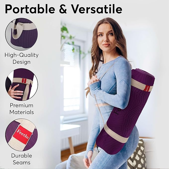 Extra Thick 12mm Exercise Mat – Non-Slip, Joint-Friendly & Cushioned Fitness Mat for Yoga, Pilates & Floor Workouts – Durable, Supportive & Includes Feetlu Classic Strap