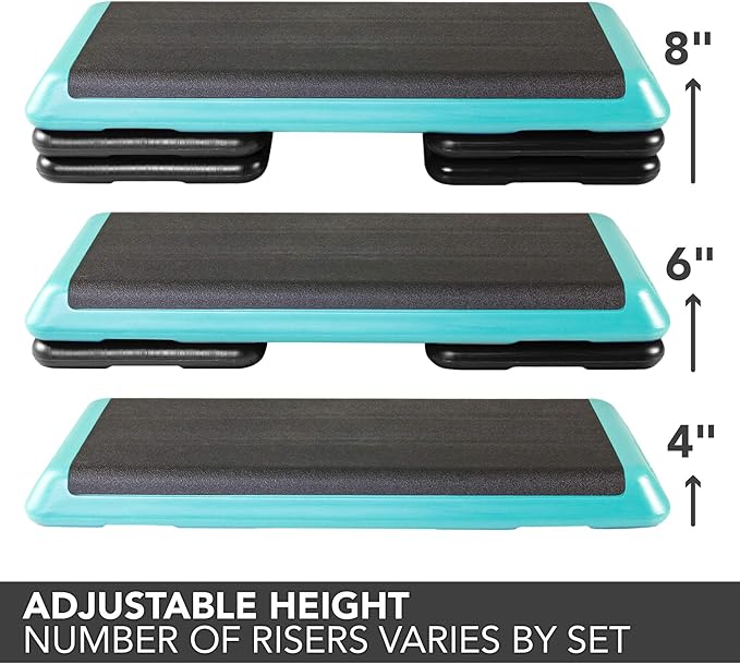 The Step (Made in USA) Original Aerobic Platform – Health Club Size – With Four Original Risers (Teal Platform with Black Risers), One Size