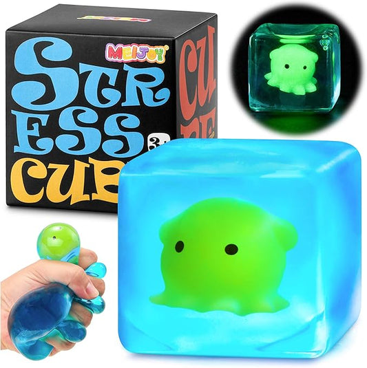 Squishy Stress Cube Fidget Toys Adults - Glow in The Dark Octopus Sensory Toys for Kids with Autism Stress Balls for Kids Squeeze Toys for Anxiety Stress Relief Gifts