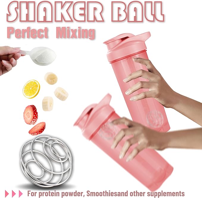 ShakerZoo-6 Pack-Protein Shaker Bottles for Protein Mixes, Shaker Cups for Protein Shakes, 3 pcs 24 ounce and 3 pcs 20 ounce (Pink)