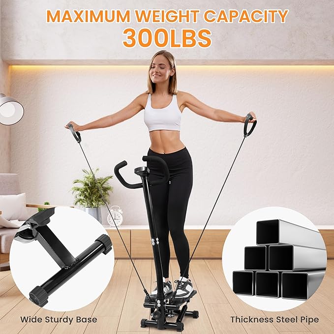 Fitvids Steppers for Exercise, Stair Steeper with Resistance Bands, Portable Stepper Capable of Full-Body Exercise, Low Noise and Smooth, Bear 300 lbs