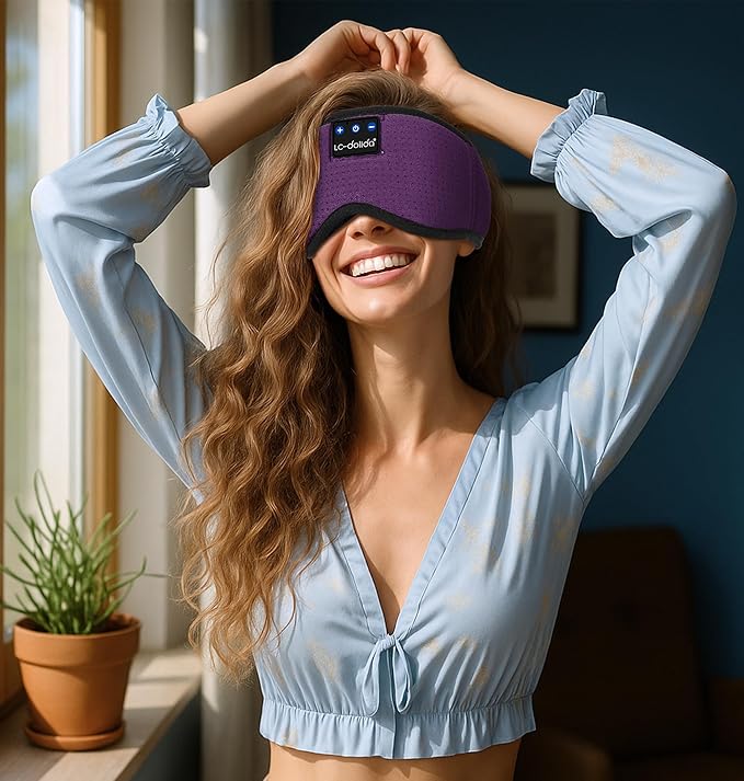 LC-dolida Bluetooth Sleep Mask,Wireless Bluetooth Sleep Mask,Sleep Headphones,Ideal for Travel,Night Work,Napping,Side Sleeping and Office Use for Both Men and Women,Earplugs Included