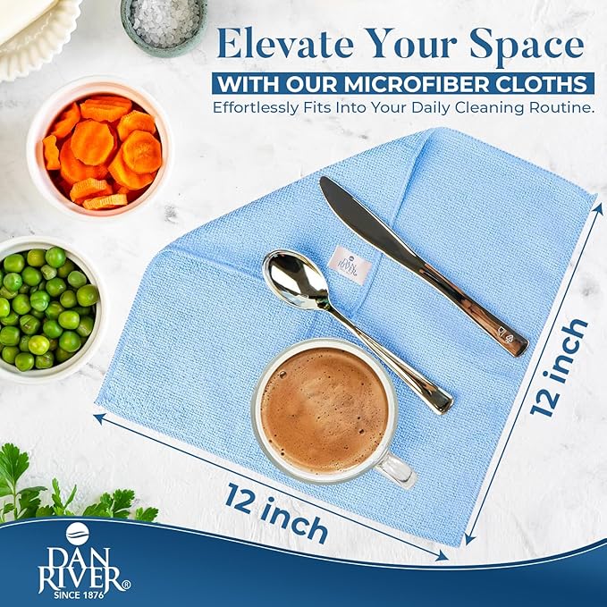 DAN RIVER 24-Pack Microfiber Towels โ Ultra Absorbent, Lint-Free & Streak-Free Rags for Cleaning House, Car & Kitchen - Must-Have Cleaning Essentials - 12" x 12" - Assorted